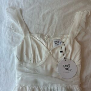 Princess Polly Cream Sheer Sleeve Dress